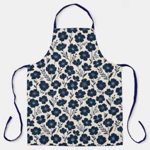 Schone monochrome wilde bloemen in marineblauw op schort