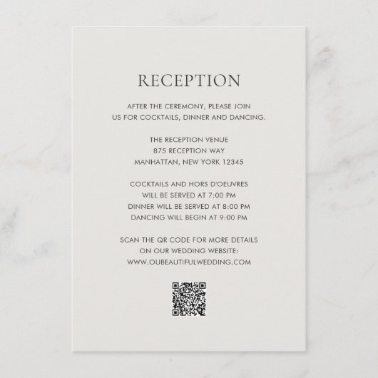 Schone Neutrale QR Code Elegant Huwelijk Informatiekaartje (Voorkant)