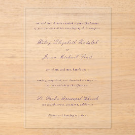 Schone Paarse elegante bruiloft Acryl Uitnodigingen