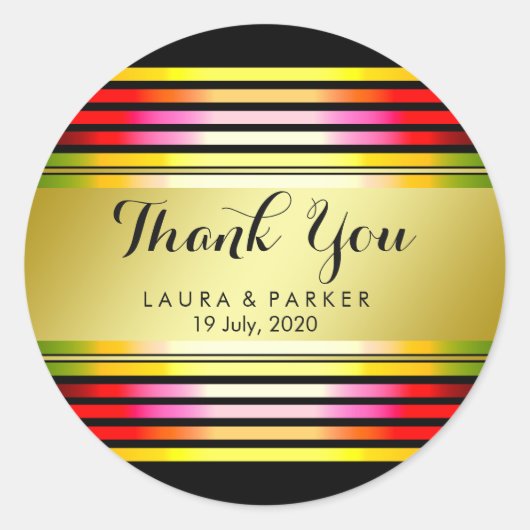 Schone regenboog yoga zwart goud dank u bruiloft ronde sticker (Voorkant)