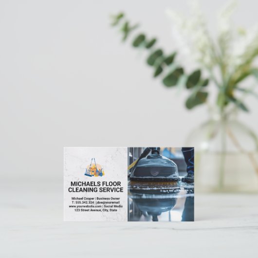 Schone service | conciërge dweilvloer visitekaartje (Staand voorkant)