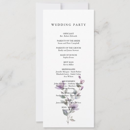 Schone stijlvolle bloemen bruiloft programma kaart (Achterkant)