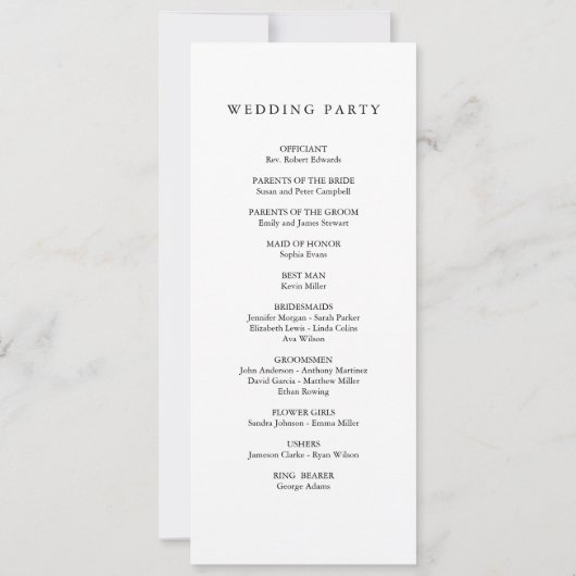 Schone stijlvolle zwart-wit bruiloft programma kaa (Achterkant)