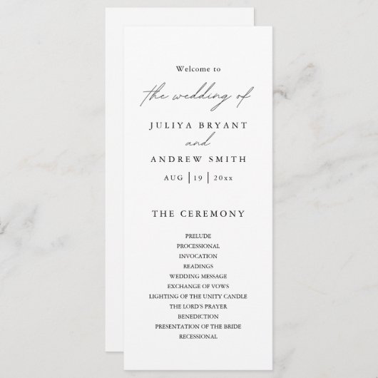 Schone stijlvolle zwart-wit bruiloft programma kaa (Voorkant / Achterkant)