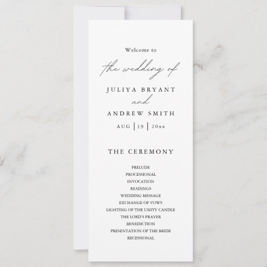 Schone stijlvolle zwart-wit bruiloft programma kaa (Voorkant)