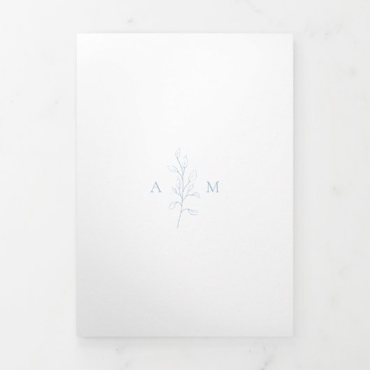 Schone stoffige blauwe botanische foto elegante br drieluik uitnodiging (Cover)