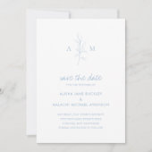 Schone stoffige blauwe botanische foto elegante br save the date (Voorkant)