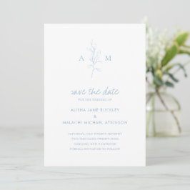 Schone stoffige blauwe botanische foto elegante br save the date