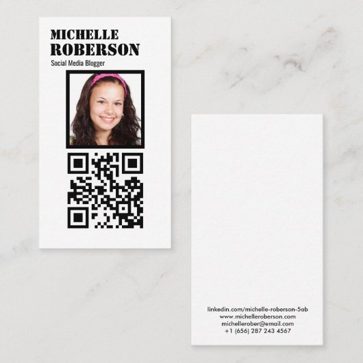 Schone verticale witte qr-code en foto visitekaartje (Voorkant / Achterkant)