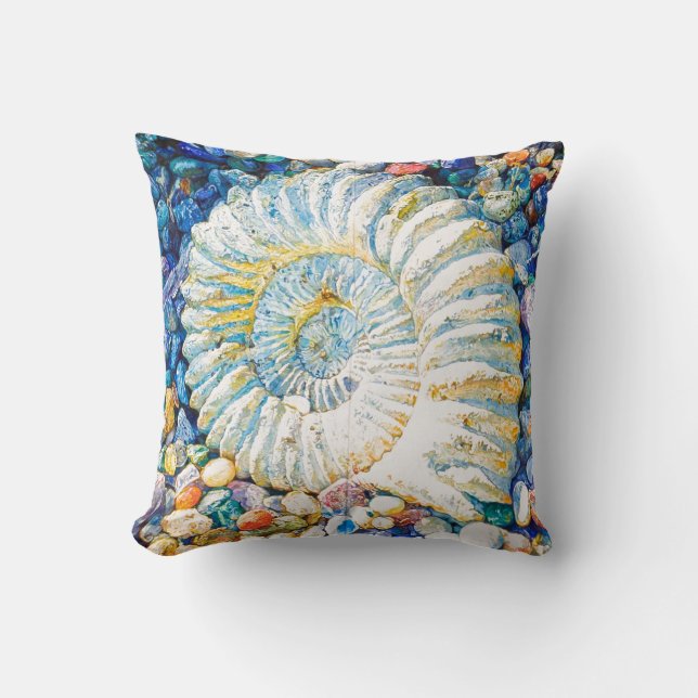 Schone waterverf nautilus shell gooit pijp kussen (Voorkant)