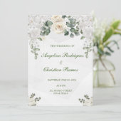 Schöne weise Rosen Hochzeitseinladung Karte Kaart (Staand voorkant)