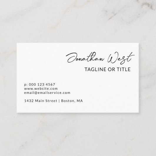 Schone witte naam in het Manuscript van de Handtek Visitekaartje (Voorkant)