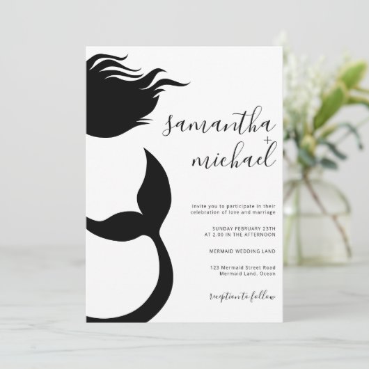 Schone zeemeermin silhouet bruiloft kaart (Staand voorkant)