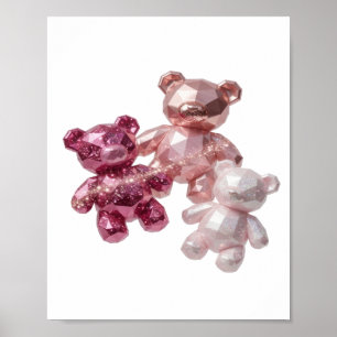 Schone Zilveren DRIE ROZE TEDDYBEREN Print
