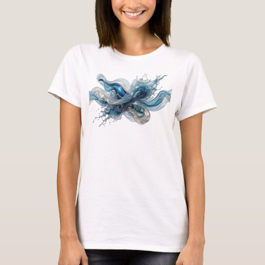 Schone zilveren WATER FLOW-afdruk T-shirt (Voorkant)