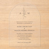 Schone zwart-wit botanische elegante bruiloft acryl uitnodigingen (Voorkant)