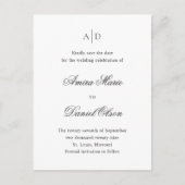 Schone zwart-wit bruiloft Bewaar de datum Aankondigingskaart (Voorkant)