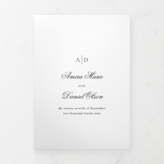 Schone zwart-wit klassieke bruiloft drieluik uitnodiging (Cover)