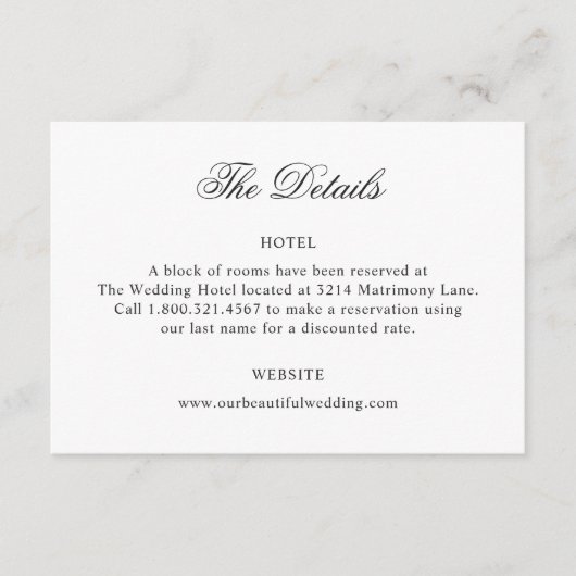 Schone zwart-wit klassieke bruiloft informatiekaartje (Voorkant)