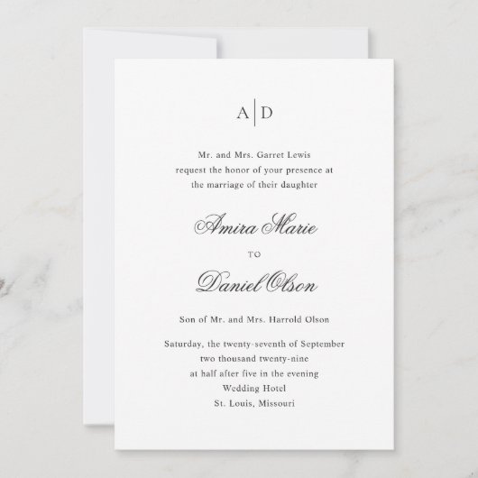 Schone zwart-wit klassieke bruiloft kaart (Voorkant)