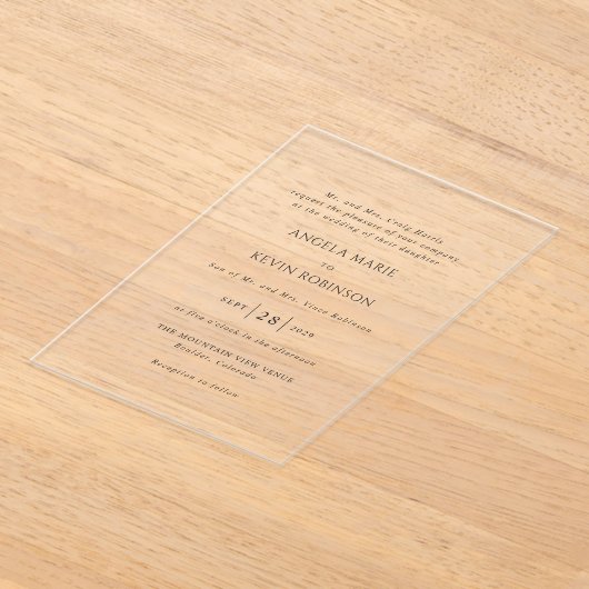 Schone zwart-wit moderne bruiloft acryl uitnodigingen (Laagn)