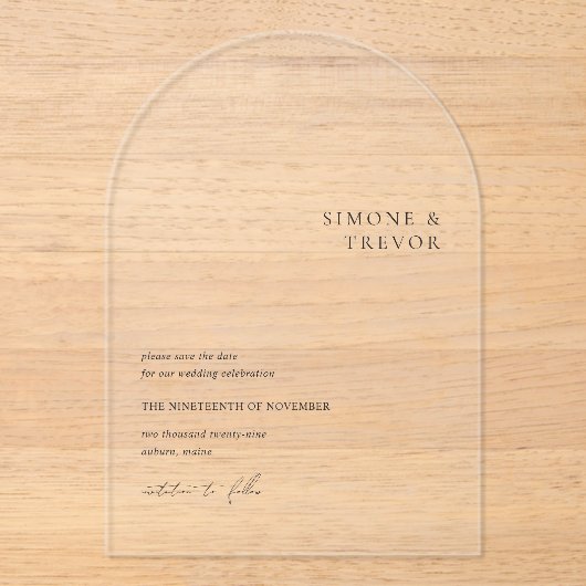 Schone zwart-wit moderne bruiloft acryl uitnodigingen (Voorkant)