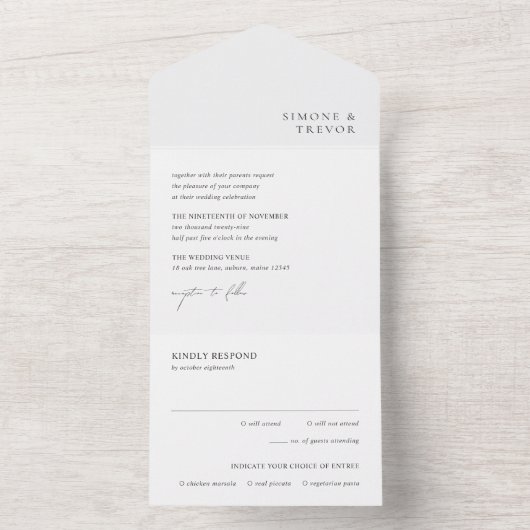 Schone zwart-wit moderne bruiloft all in one uitnodiging (Binnen)