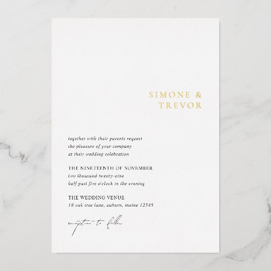 Schone zwart-wit moderne bruiloft folie uitnodiging (Voorkant)