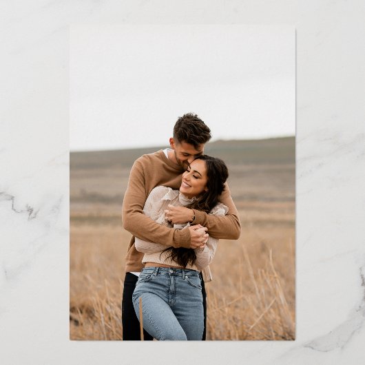 Schone zwart-wit moderne bruiloft folie uitnodiging (Achterkant)