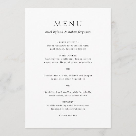 Schone zwart-wit moderne bruiloft menu (Voorkant)