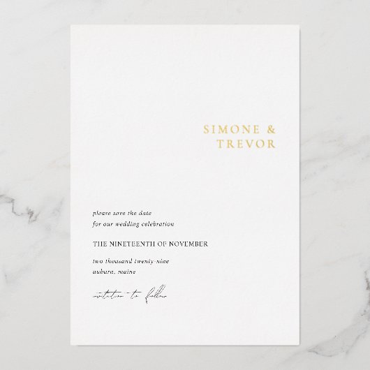 Schone zwart-wit moderne bruiloft Save the Date Folie Uitnodiging (Voorkant)