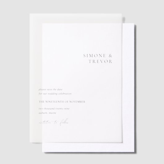 Schone zwart-wit moderne bruiloft Save the Date Vellum Uitnodigingen (Offset)