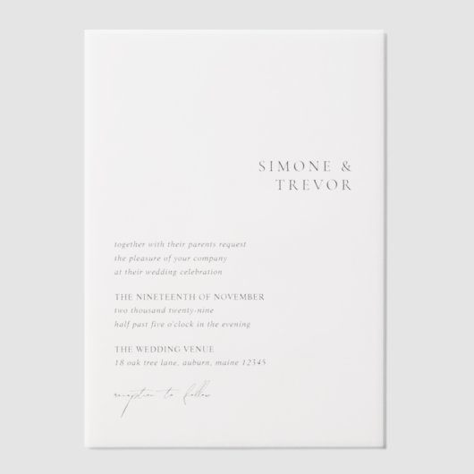 Schone zwart-wit moderne bruiloft vellum uitnodigingen (Voorkant)