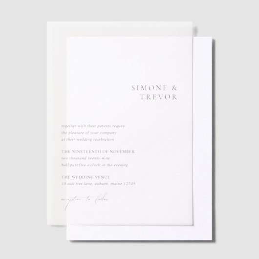 Schone zwart-wit moderne bruiloft vellum uitnodigingen (Offset)