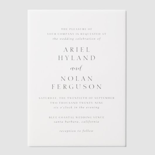 Schone zwart-wit moderne bruiloft vellum uitnodigingen (Voorkant)