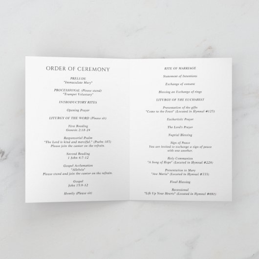 Schone zwart-wit moderne katholieke bruiloft programma (Binnen)
