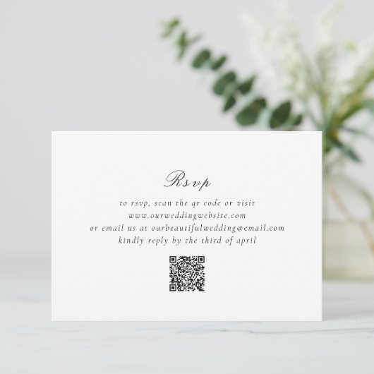 Schone zwart-wit QR-code Elegante bruiloft RSVP Kaartje (Staand voorkant)
