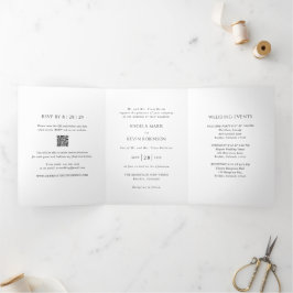 Schone zwart-wit QR Code Moderne bruiloft Drieluik Uitnodiging