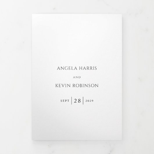 Schone zwart-wit QR Code Moderne bruiloft Drieluik Uitnodiging (Cover)