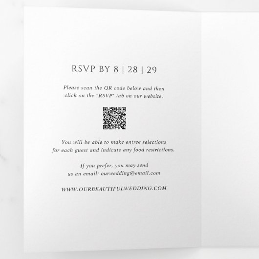Schone zwart-wit QR Code Moderne bruiloft Drieluik Uitnodiging (Binnenzijde eerst)