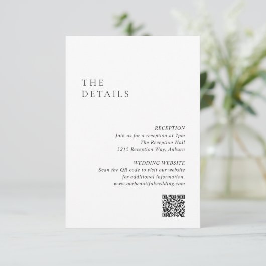 Schone zwart-wit QR Code Moderne bruiloft Informatiekaartje (Staand voorkant)