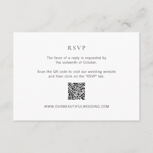 Schone zwart-wit QR Code Moderne bruiloft RSVP Kaartje (Voorkant)