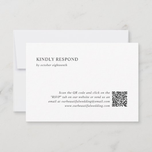 Schone zwart-wit QR Code Moderne bruiloft RSVP Kaartje (Voorkant)