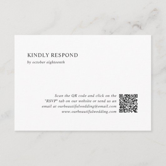 Schone zwart-wit QR Code Moderne bruiloft RSVP Kaartje (Voorkant)