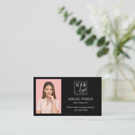 Schone zwarte Logo en persoonlijke foto Visitekaartje (Staand voorkant)