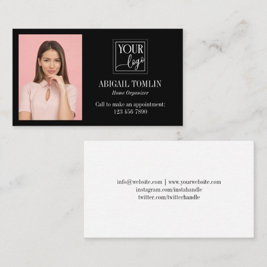 Schone zwarte Logo en persoonlijke foto Visitekaartje (Voorkant / Achterkant)