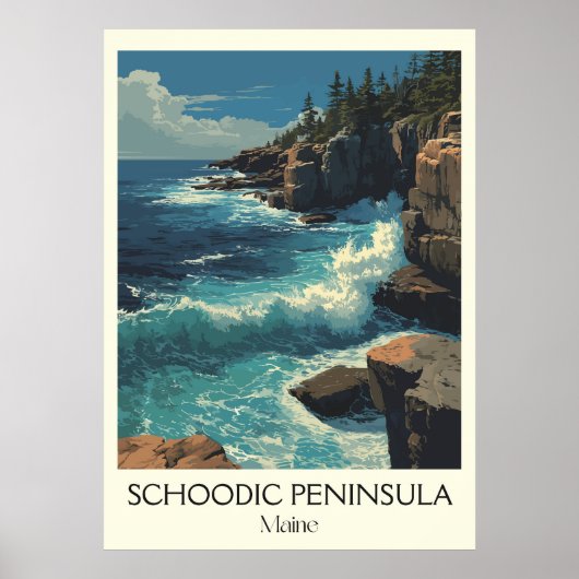 Schoodic Peninsula ME  Kustgolven Kunst Poster (Voorkant)