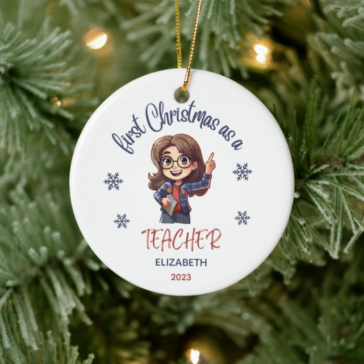 School 1e Kerstmis Leraar Schattigee Gift Naam Keramisch Ornament (Boom)