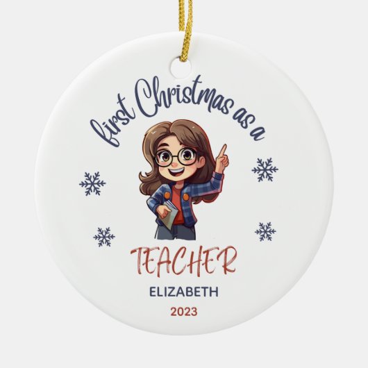 School 1e Kerstmis Leraar Schattigee Gift Naam Keramisch Ornament (Voorkant)