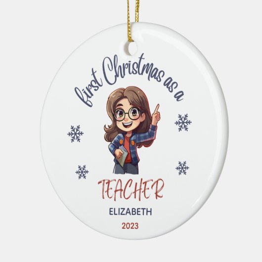 School 1e Kerstmis Leraar Schattigee Gift Naam Keramisch Ornament (Links)